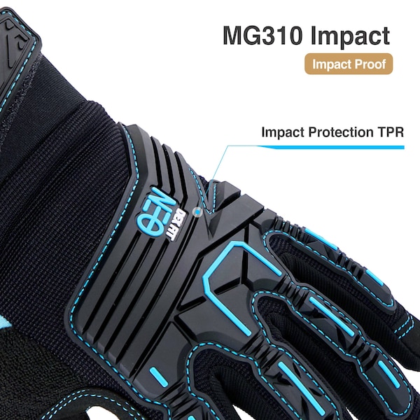Impact Resistant Gloves, Durable, Heavy Duty, Anti-Vibration, Shock Absorbing, Black, Size L 9